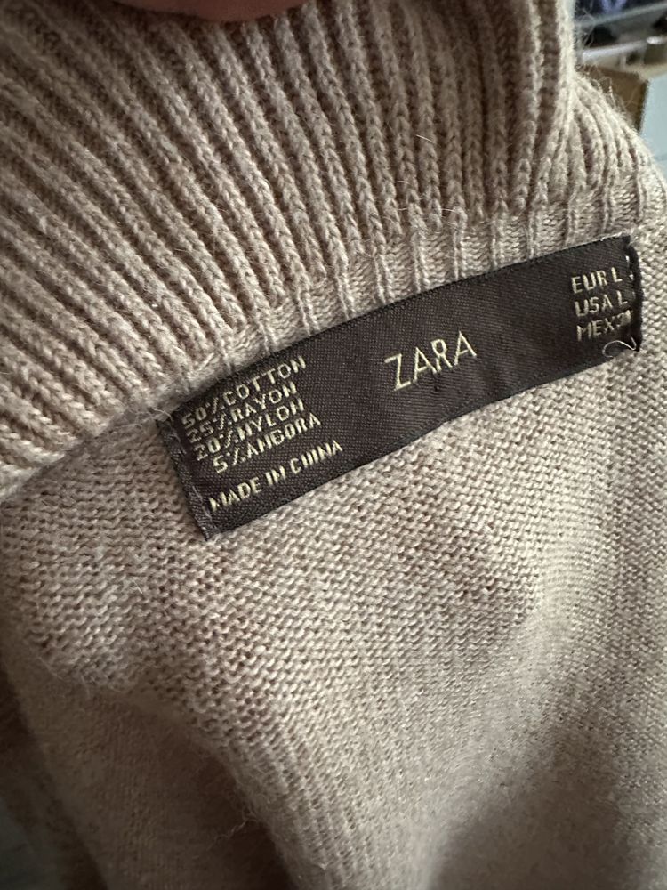 Kardigan beżowy sweter ZARA L angora bawełna