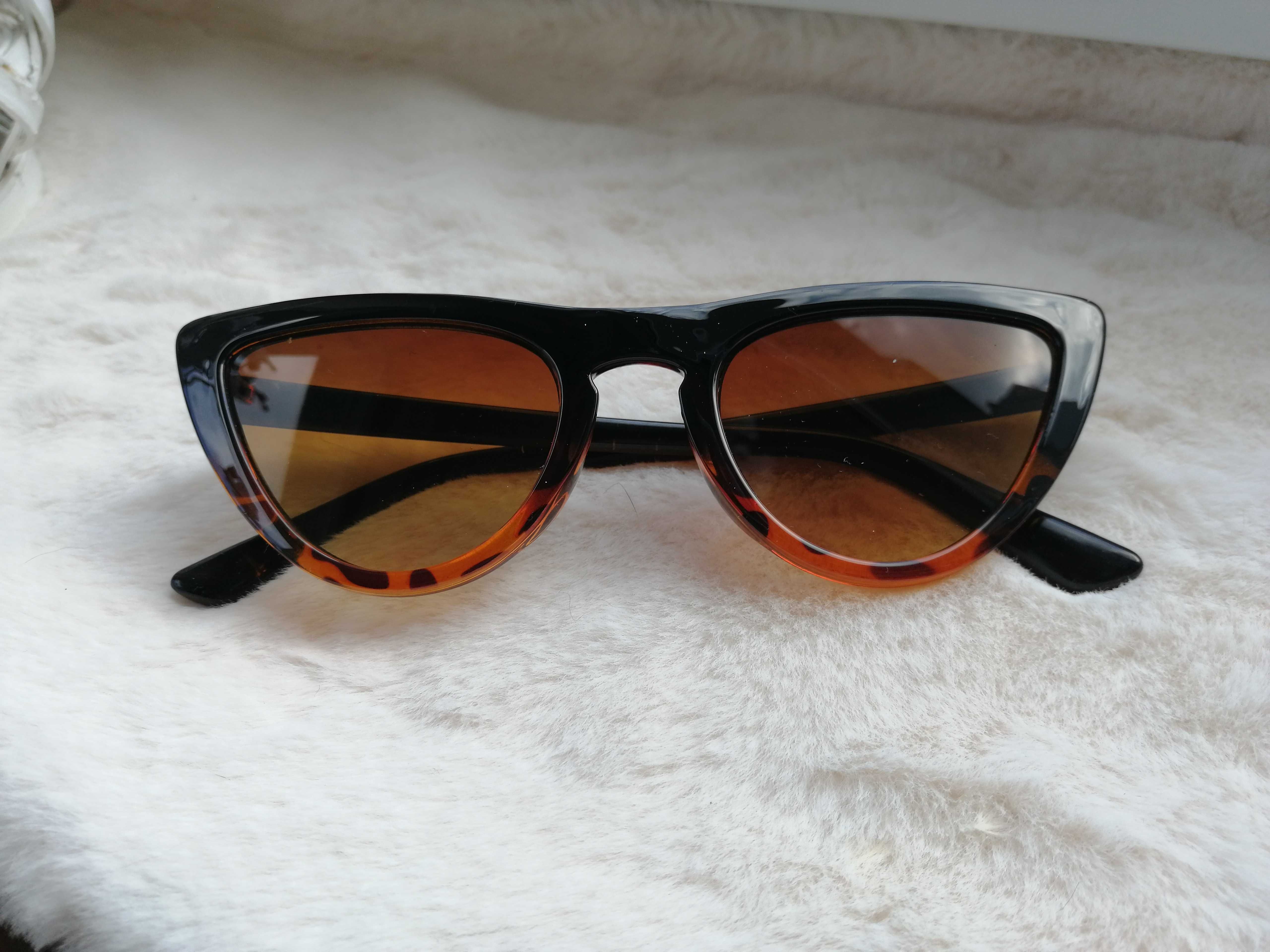 Okulary damskie przeciwsłoneczne panterka brąz kocie oczy UV400