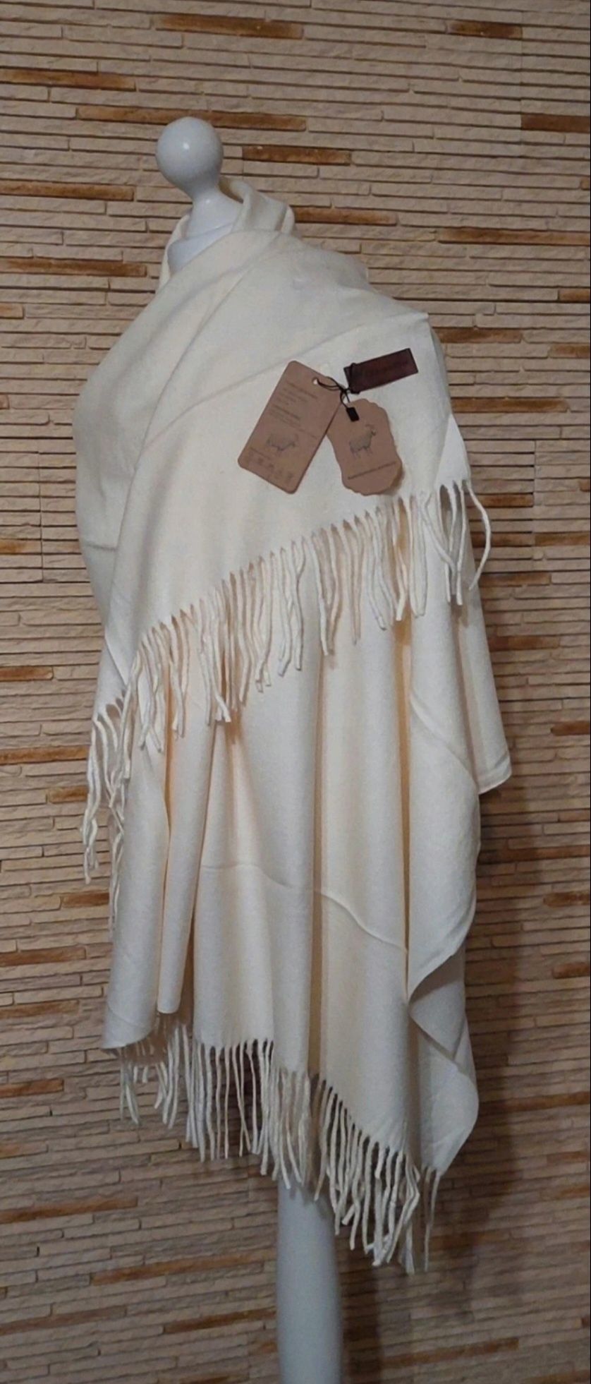 Piękny szal 50% kaszmir 50% wełna Cashmere Blend r.200/70 cm kolor ekr