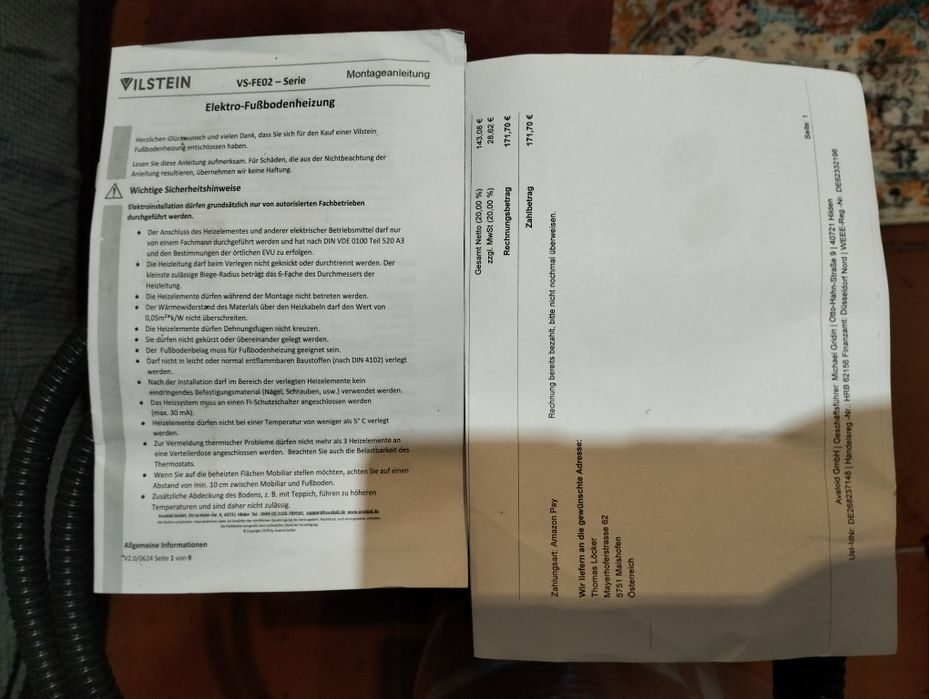 Manta de aquecimento da Vilstein (7M)
É um tapete de aquecimento elé