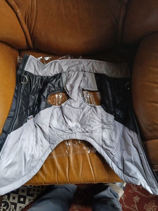 Casacos de cão novos.