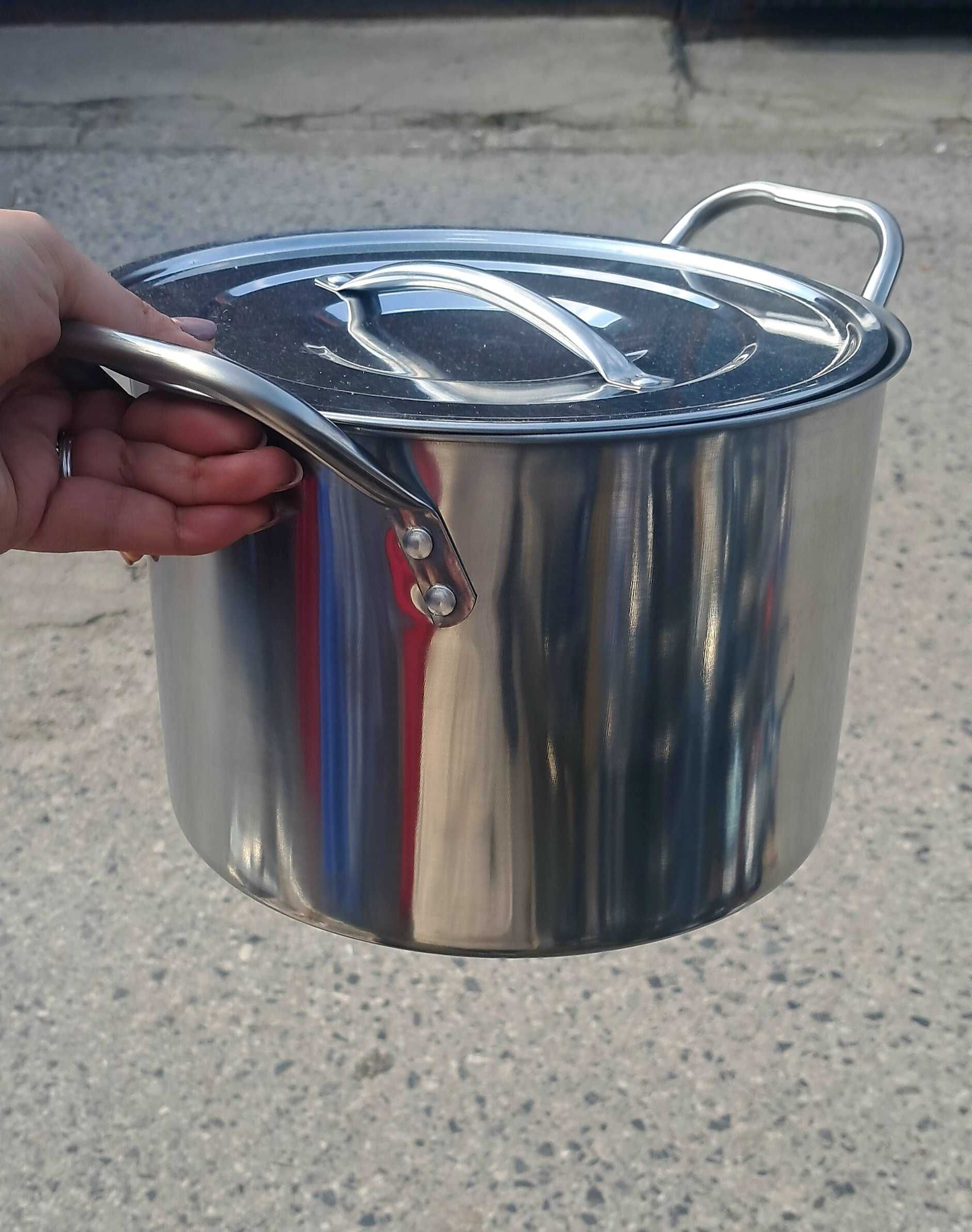 GARNEK stalowy z pokrywką duży pojemność 7 litrów średnica 22cm 15,5cm