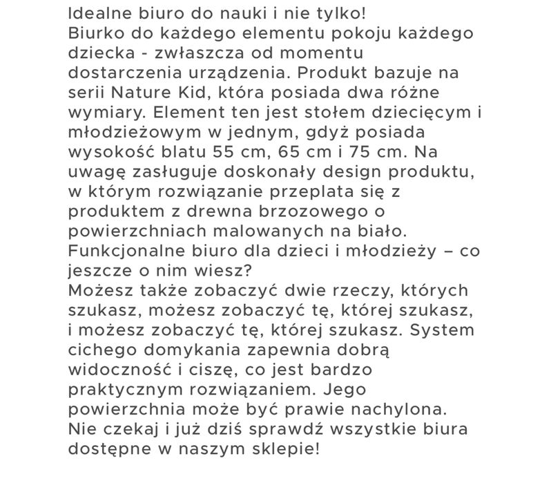 Nowe biurko Laslo z regulacja wyskosci dla dziecka biale drewniane