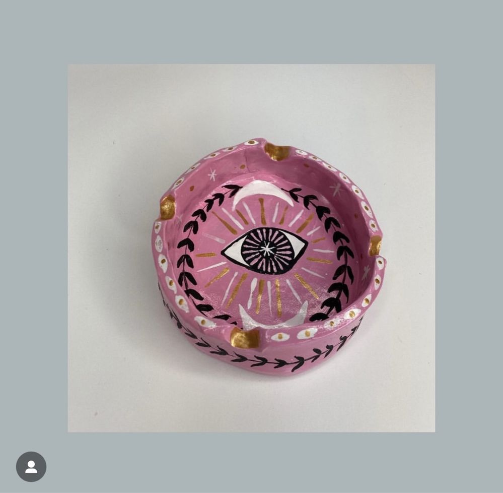 Różowa ceramiczna gliniana popielniczka oko magia Pinterest