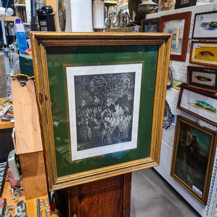 Quadro Antigo Gravura Gustave Doré – Tema Merlim (48×41 cm)