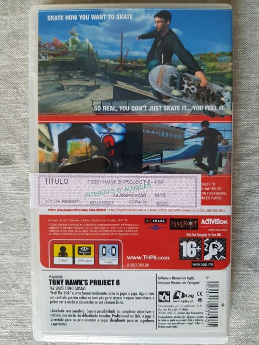 Jogo PSP Tony Hawk´s Project 8