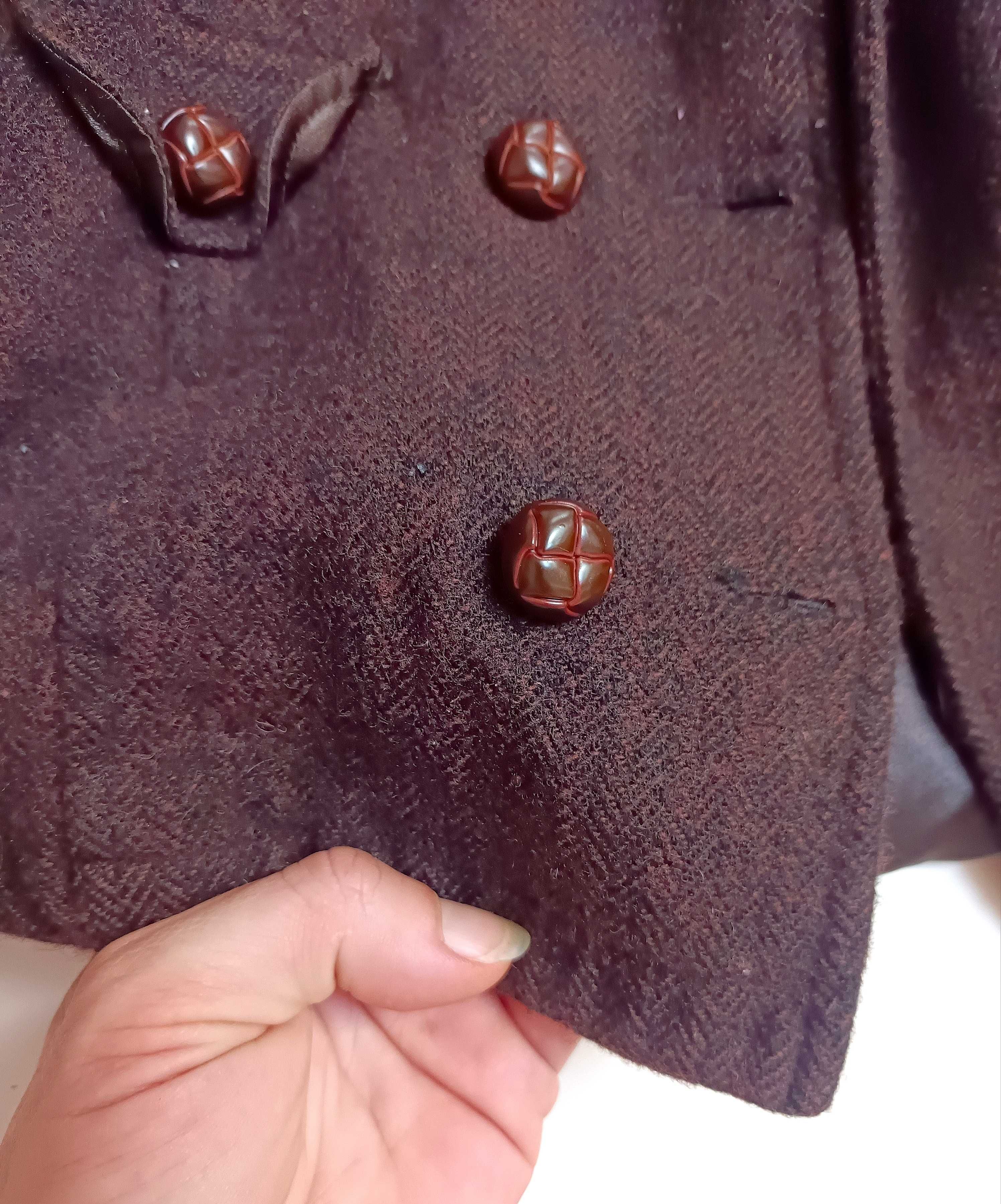 Płaszczyk wełniany jesionka brązowa w jodełkę H&M rozm.74