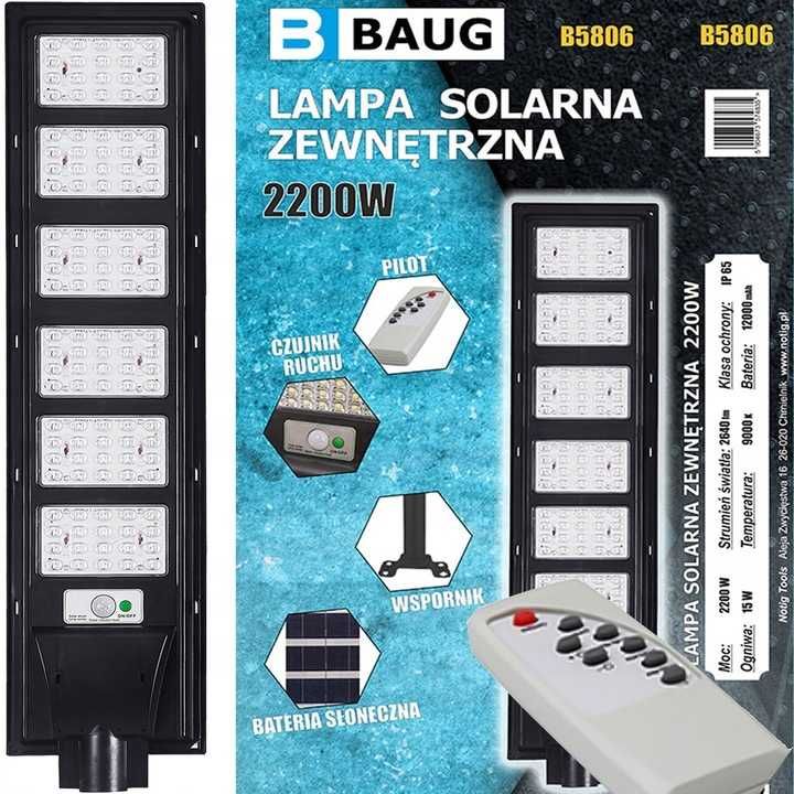 Lampa Solarna Z Czujnikiem Ruchu Zmierzchu LED 2200W Pilot