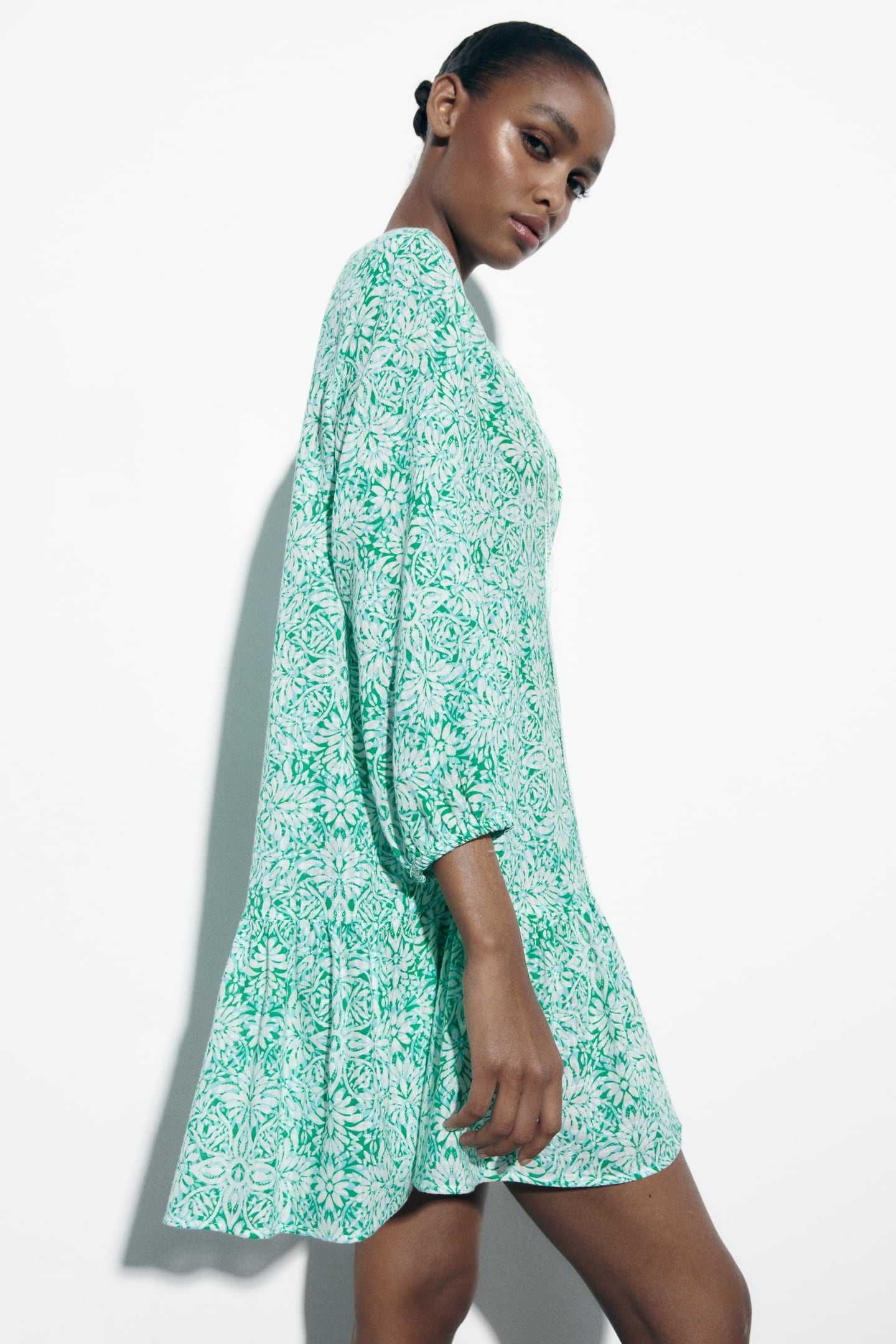 NOWA 38 M ZARA sukienka 100% bawełna miętowa zielona print boho print