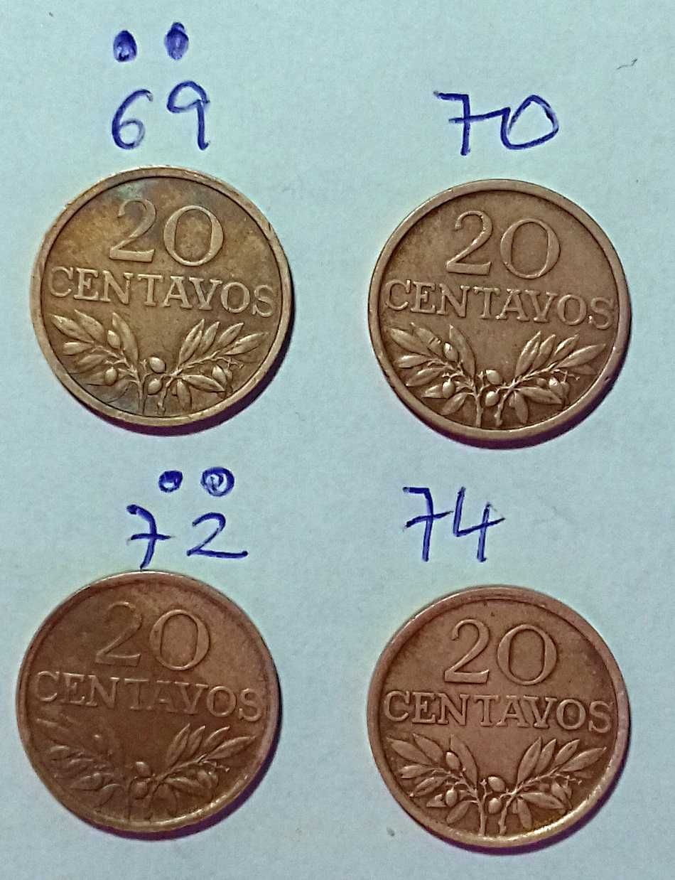 20 centavos - 4 moedas de bronze anos diferentes série 69-74