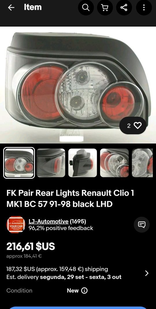 Faróis traseiro do Clio Mk1