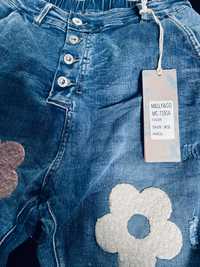Jeansy spodnie kwiaty Premium XS-S