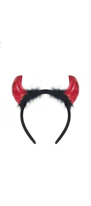 Opaska czarna z futerkiem diabeł Halloween z rogami diablica