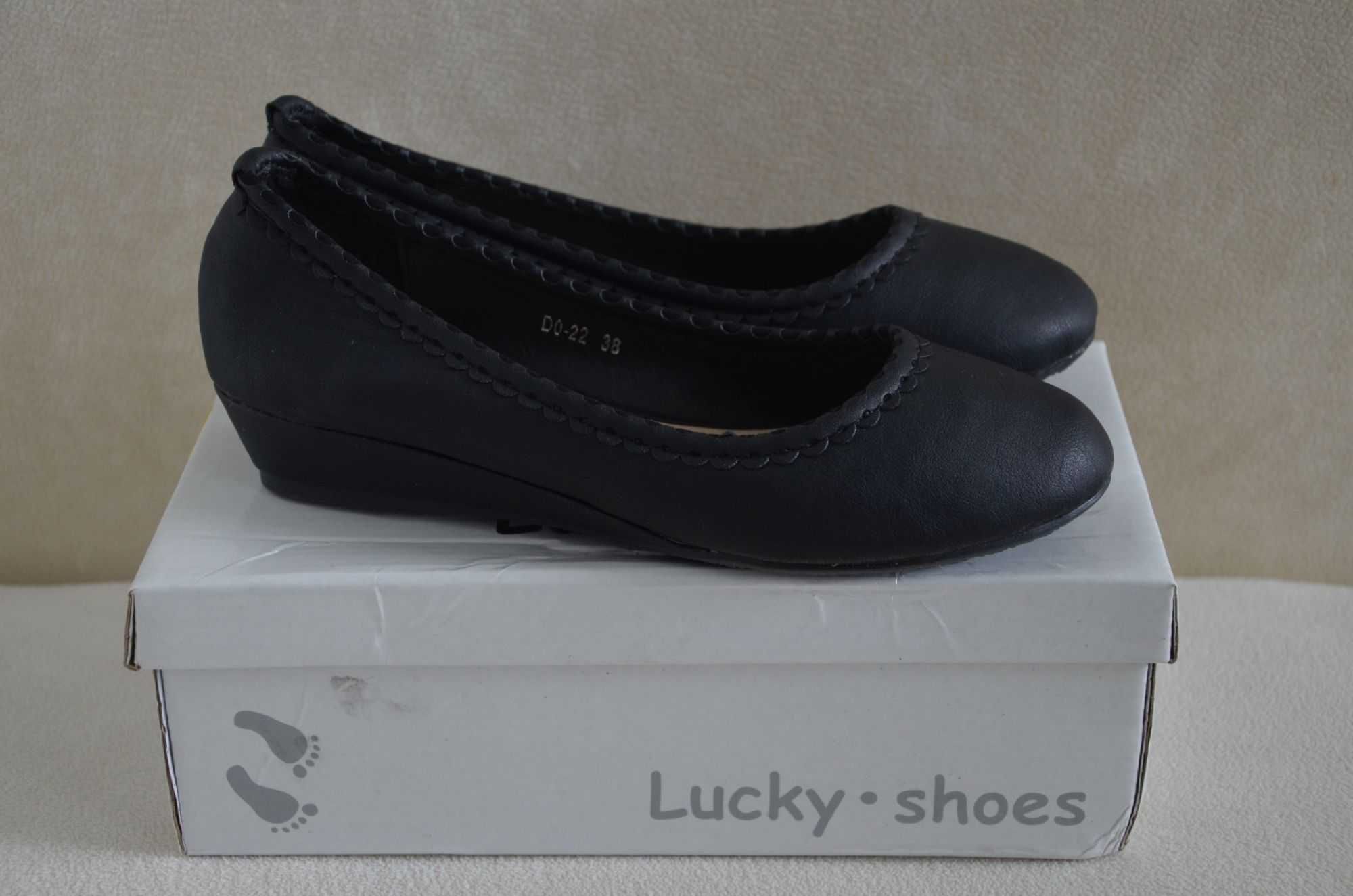 Lucky Shoes nowe buty czółenka półbuty damskie ekoskóra czarne 38 24cm