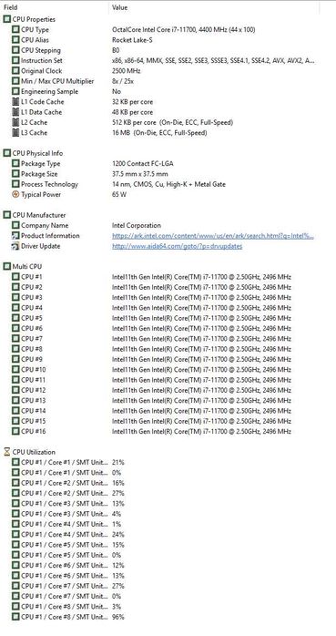 Komputer z procesorem i7 11700, 64 GB RAM