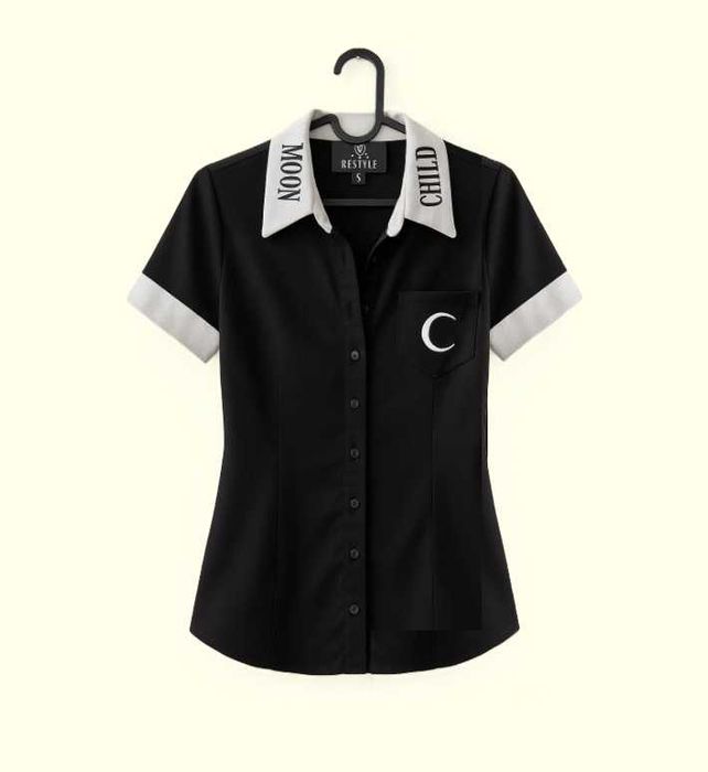 Gotycki Szyk ! Czarna Koszula "Moon Child" Restyle (Size S)
