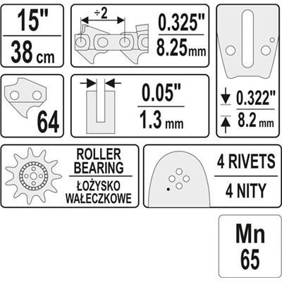 Prowadnica łańcucha do pilarek 15" .325" 0,05" 64U