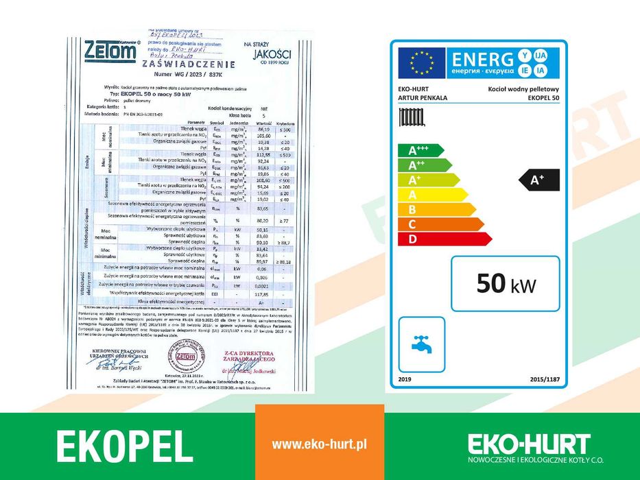 Kocioł pelletowy 50 kW EKOPEL piec na pellet 5 klasa ECODESIGN ZUM