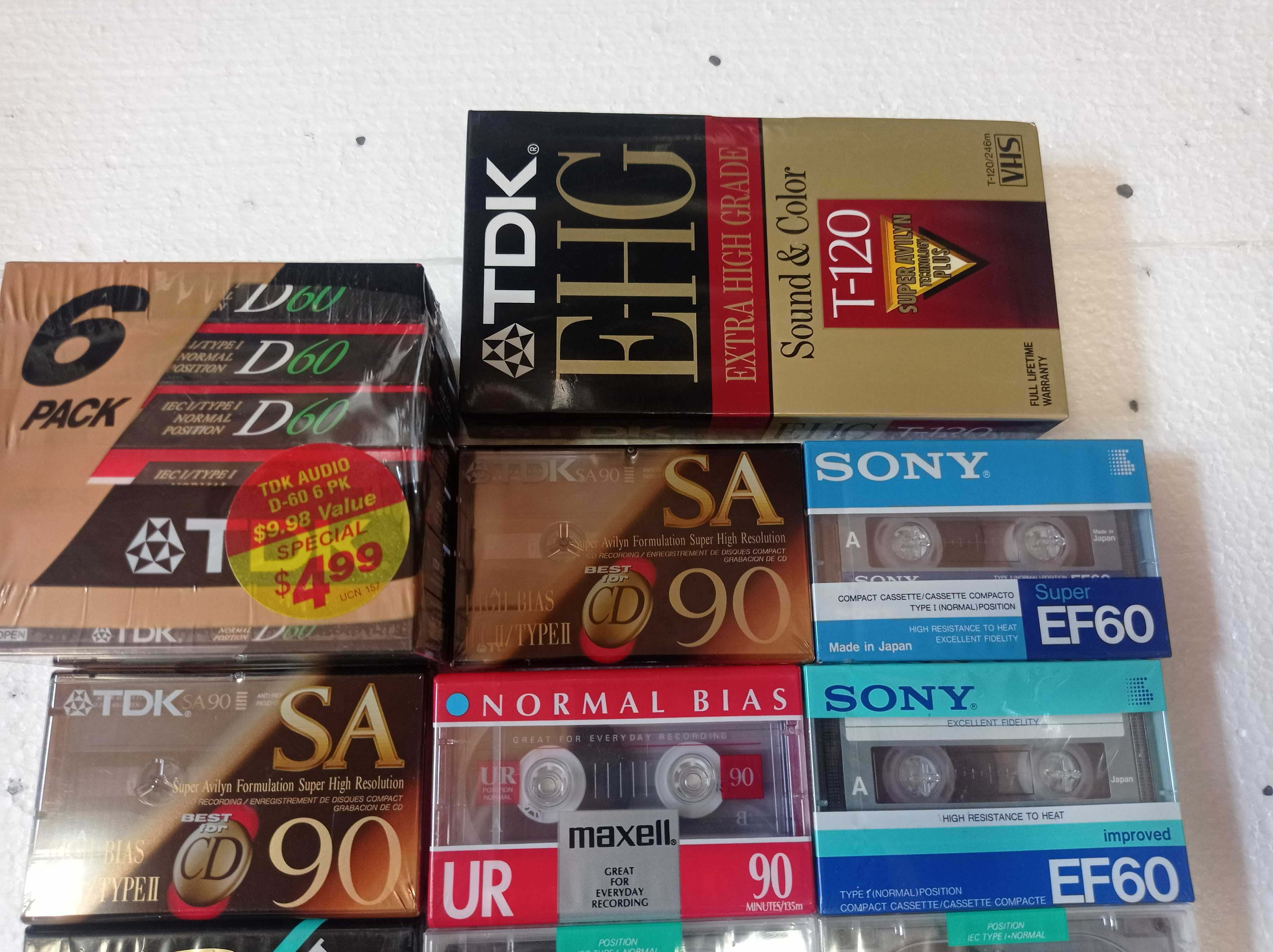 Kasety magnetofonowe TDK, Sony, Maxell, Fuji + VHS TDK - NOWE !