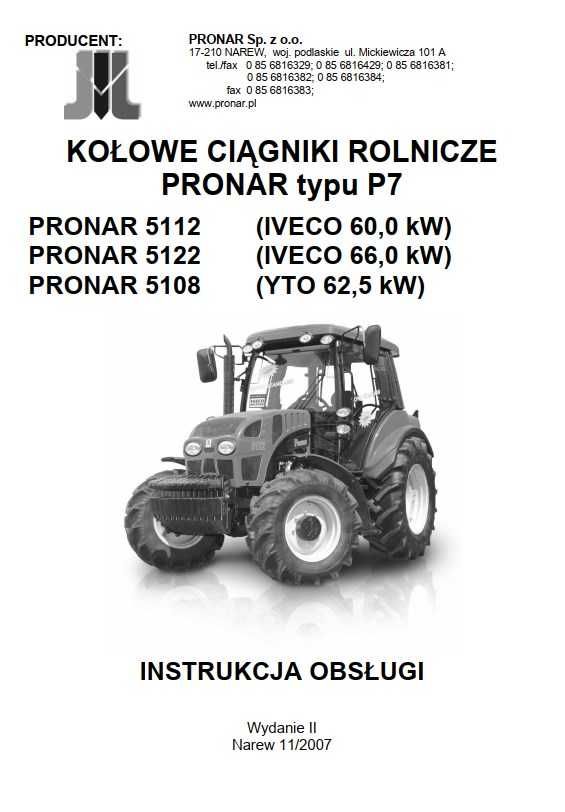Instrukcja obsługi ciągnika Pronar 5112, 5122, 5108, PL