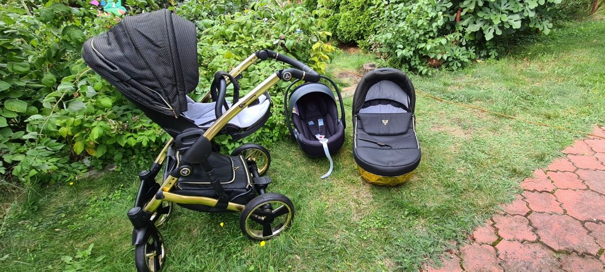 Wózek Junama Diamond Mirror gold+ fotelik cybex cloud z i-size +dodatk