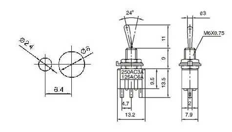 Тумблер на 3 положения 3А 250 V AC