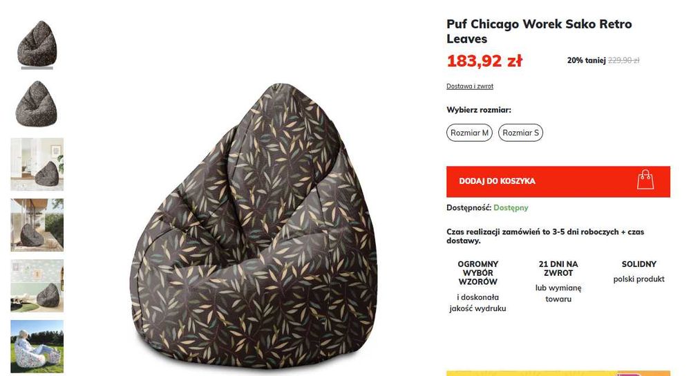 Worek sako puf z podnóżkiem i dodatkowym wypełnieniem