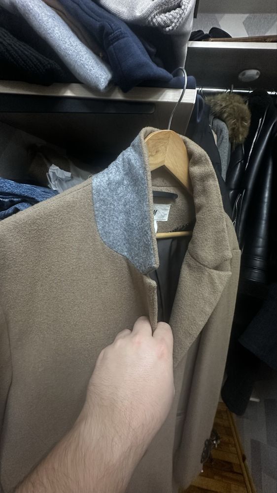 Бежевое пальто  H&M мужское XL