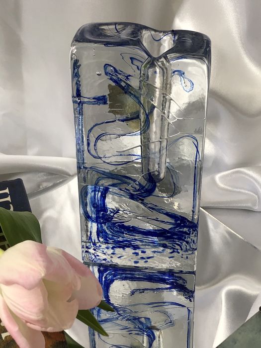 Wazon szklany, blokoey, niebieski, solifleur, Niemcy, midcentury