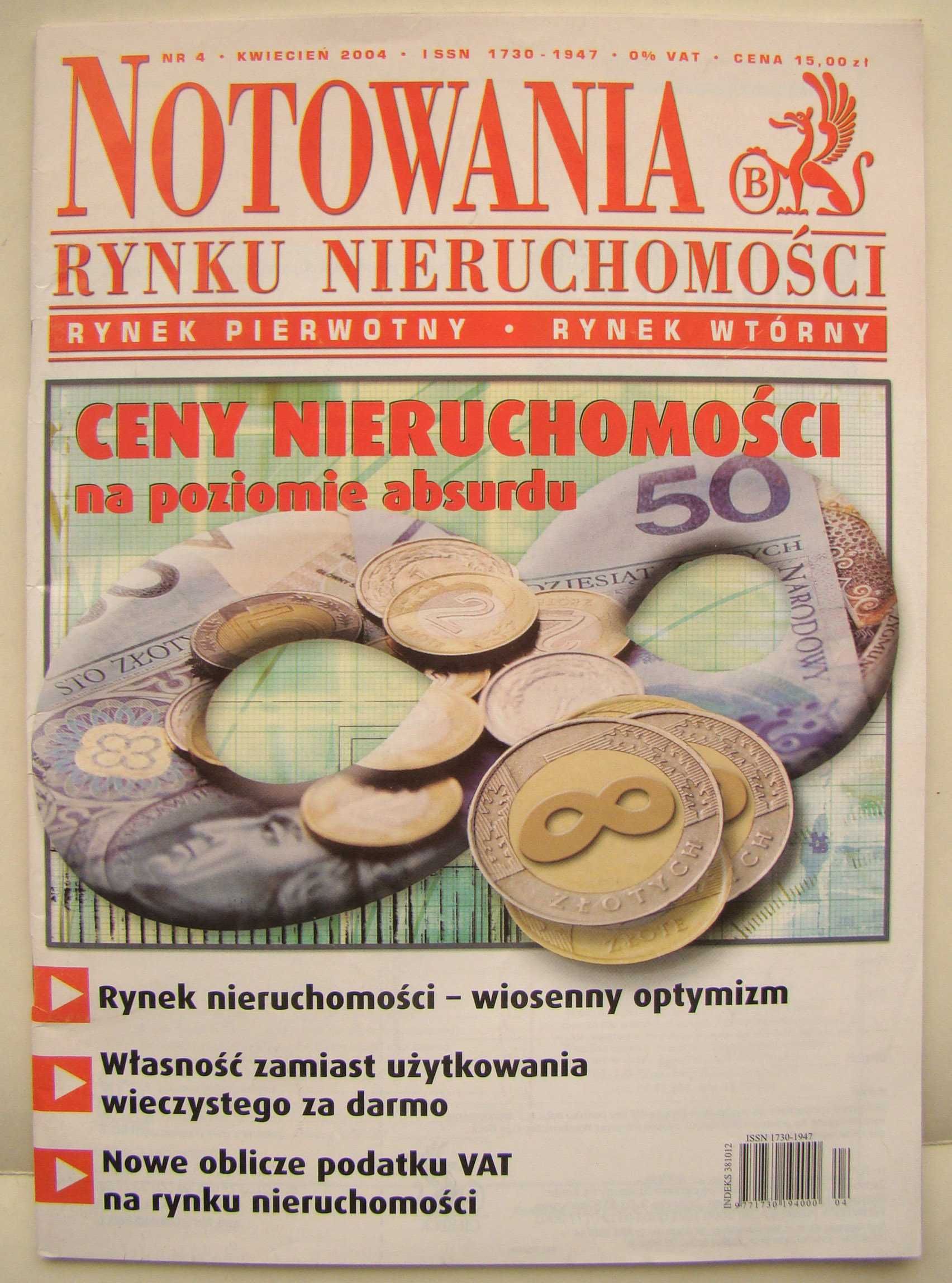 Notowania Rynku Nieruchomości - 2004 - miesięcznik - 6 egz.