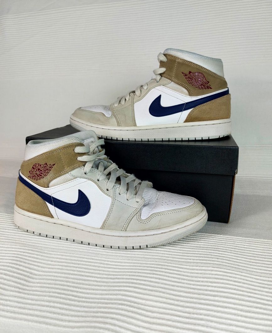 Buty Nike Air Jordan 1 OG Mid Tan Suede Sneakersy Białe Drill Drip 43