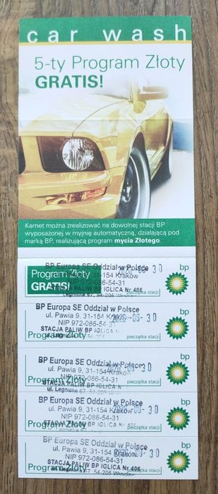 Karnet myjnia BP program złoty 5 myć