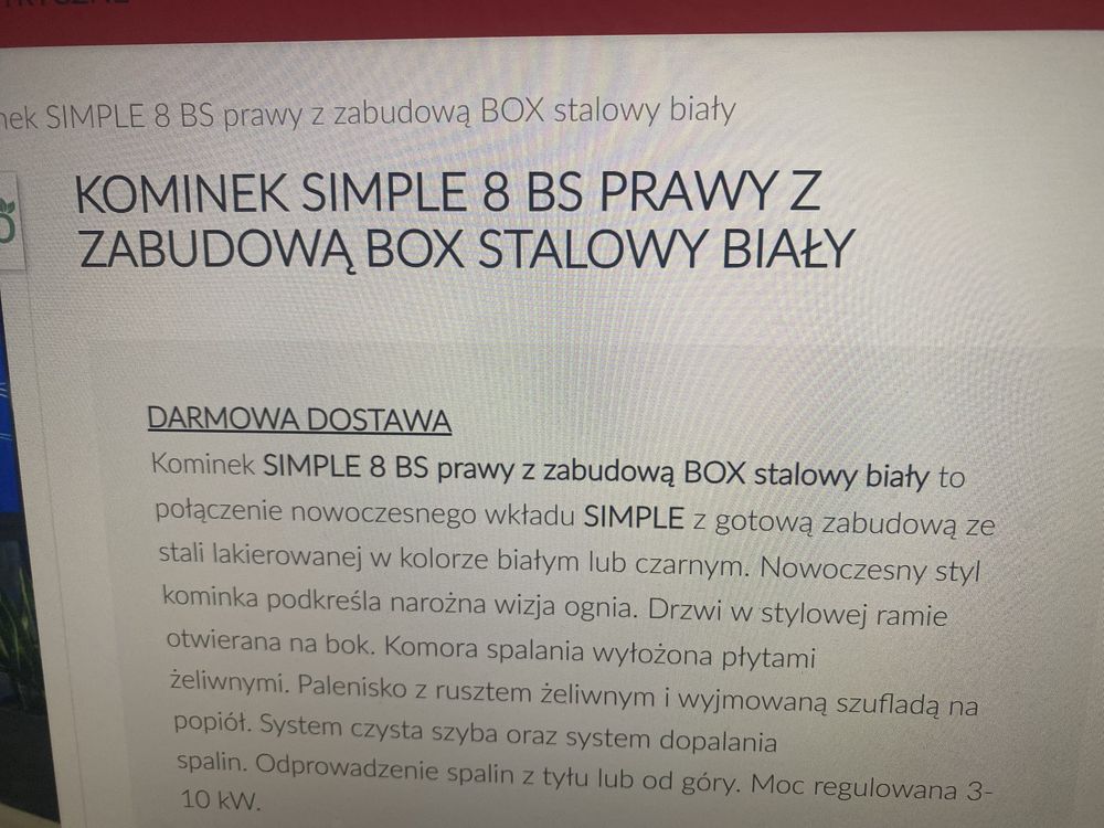 Kominek simple bialy z narozna szyba  oferuje transport