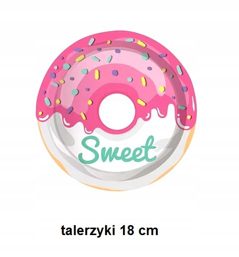 Dekoracje na urodziny Pączek Donut ZESTAW naczyń jednorazowych 44 szt.