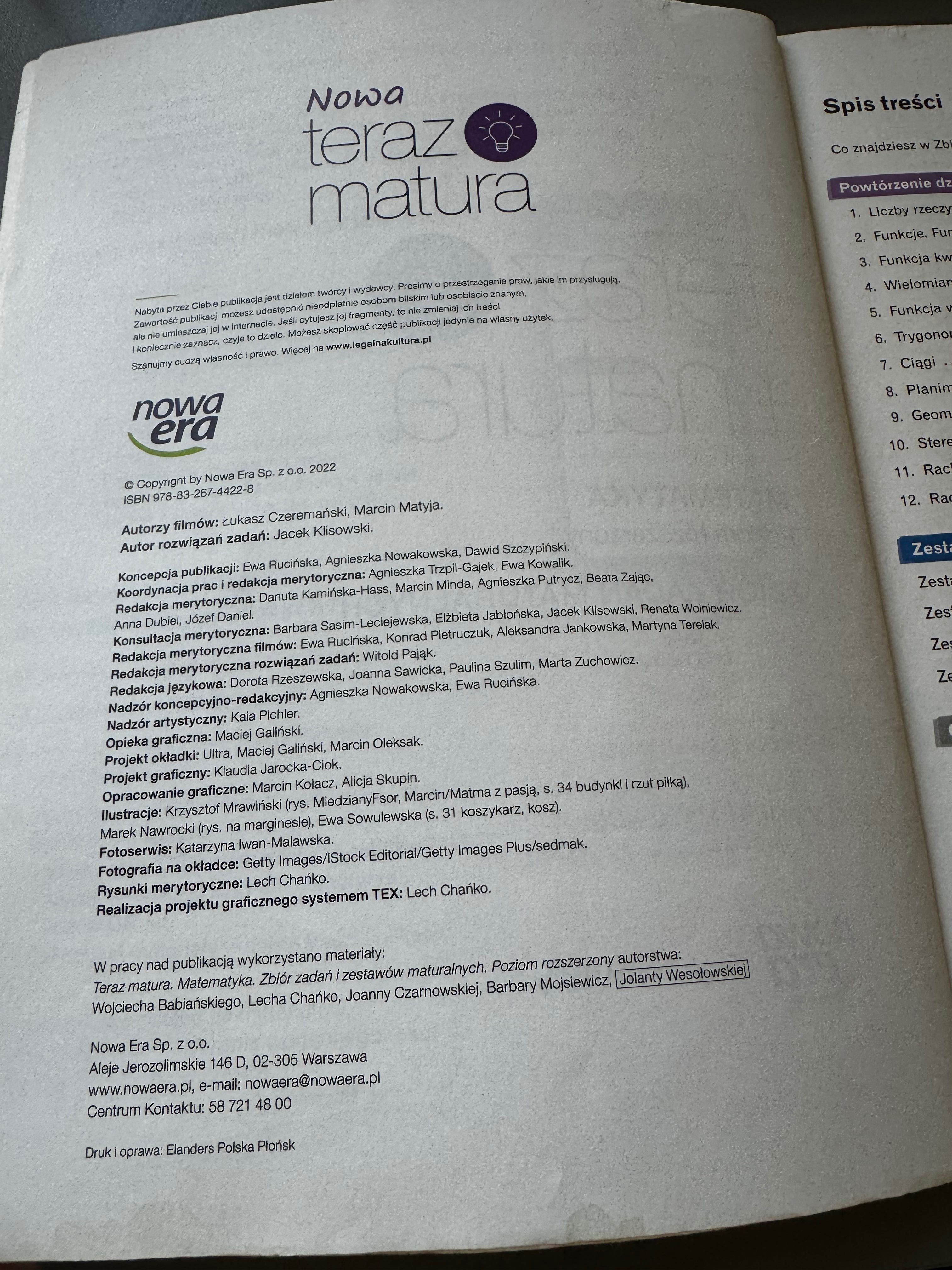 Matematyka zbiór zadań maturalnych Nowa Teraz Matura poziom rozszerzon