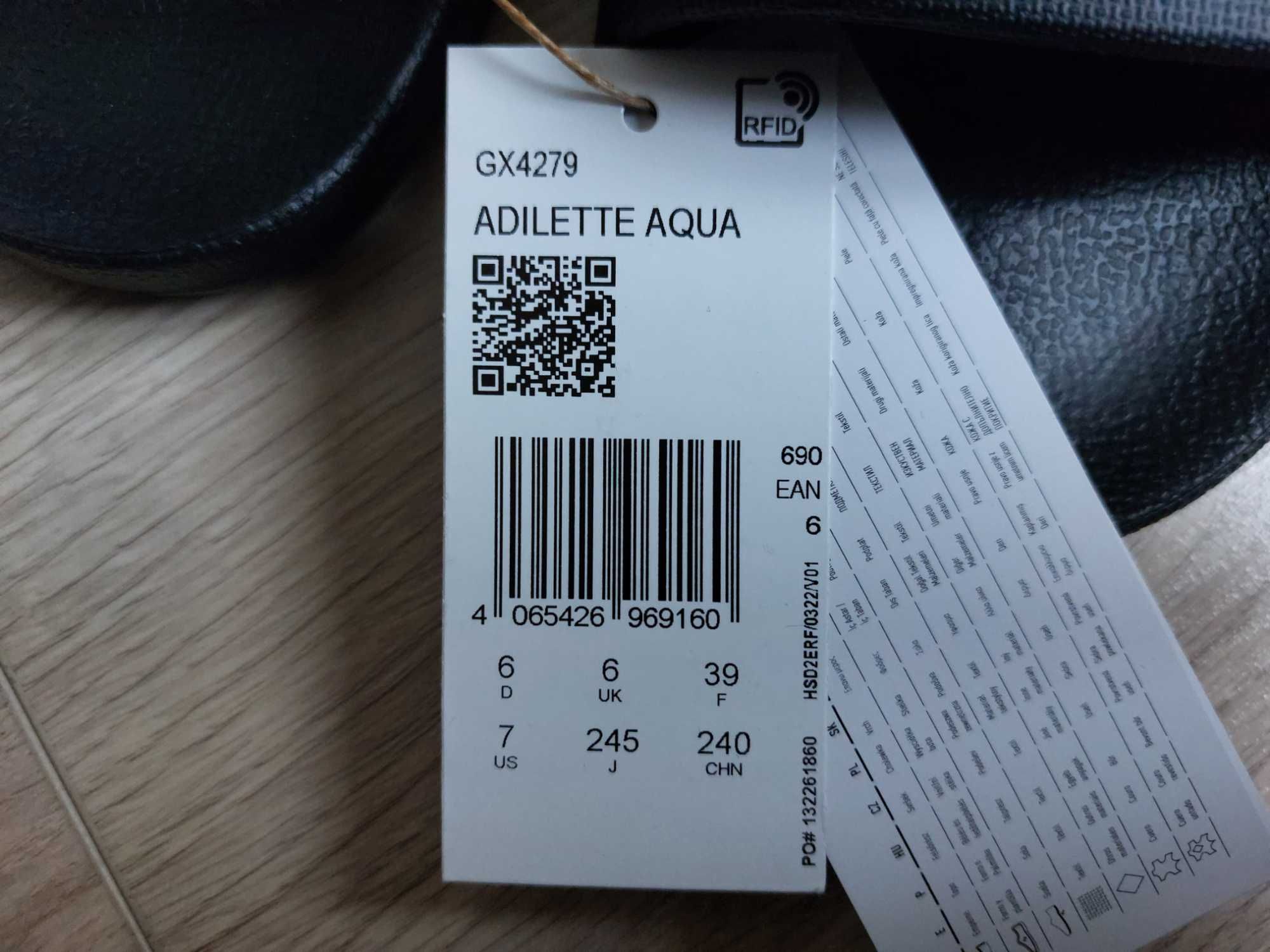 Klapki damskie nowe Adidas Adilette Aqua GX4279 rozmiar 39 UK 6