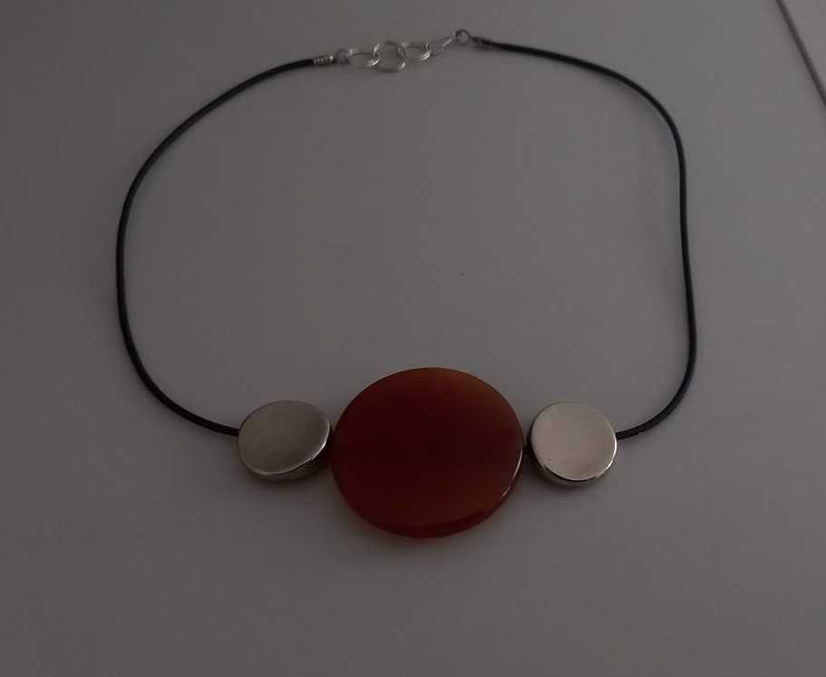 Śliczny naszyjnik, choker naturalny karneol srebro