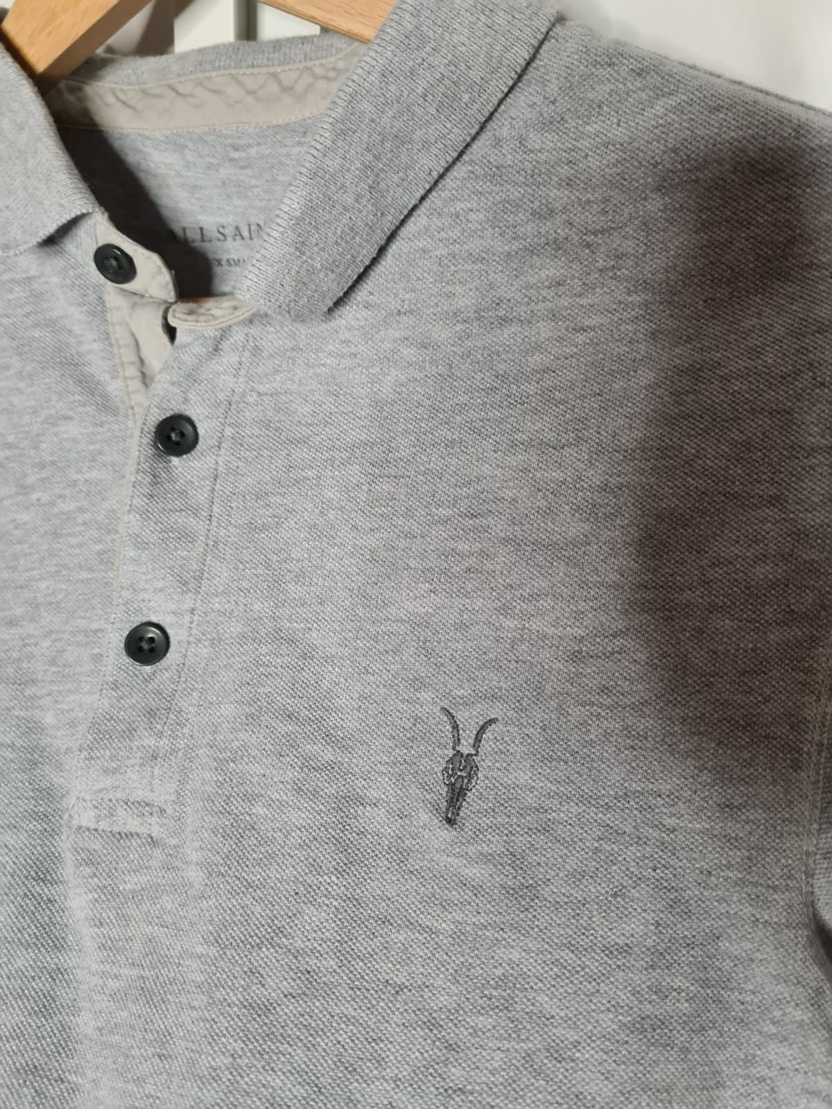 AllSaints męska koszulka polo szara XS longsleeve z długim rękawem