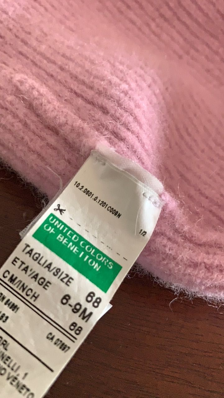 Gorro e cachecol rosa benetton 6-9 meses lá 70%