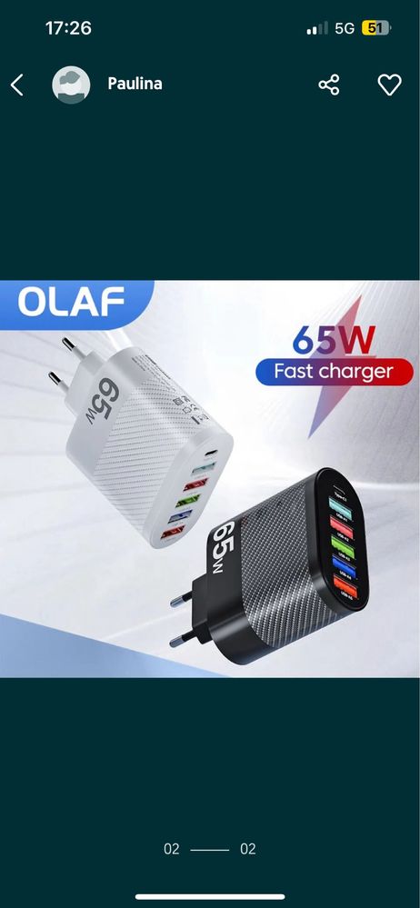 Olaf 65W 5 portów ładowarka USB do ładowania PD/QC 3.0