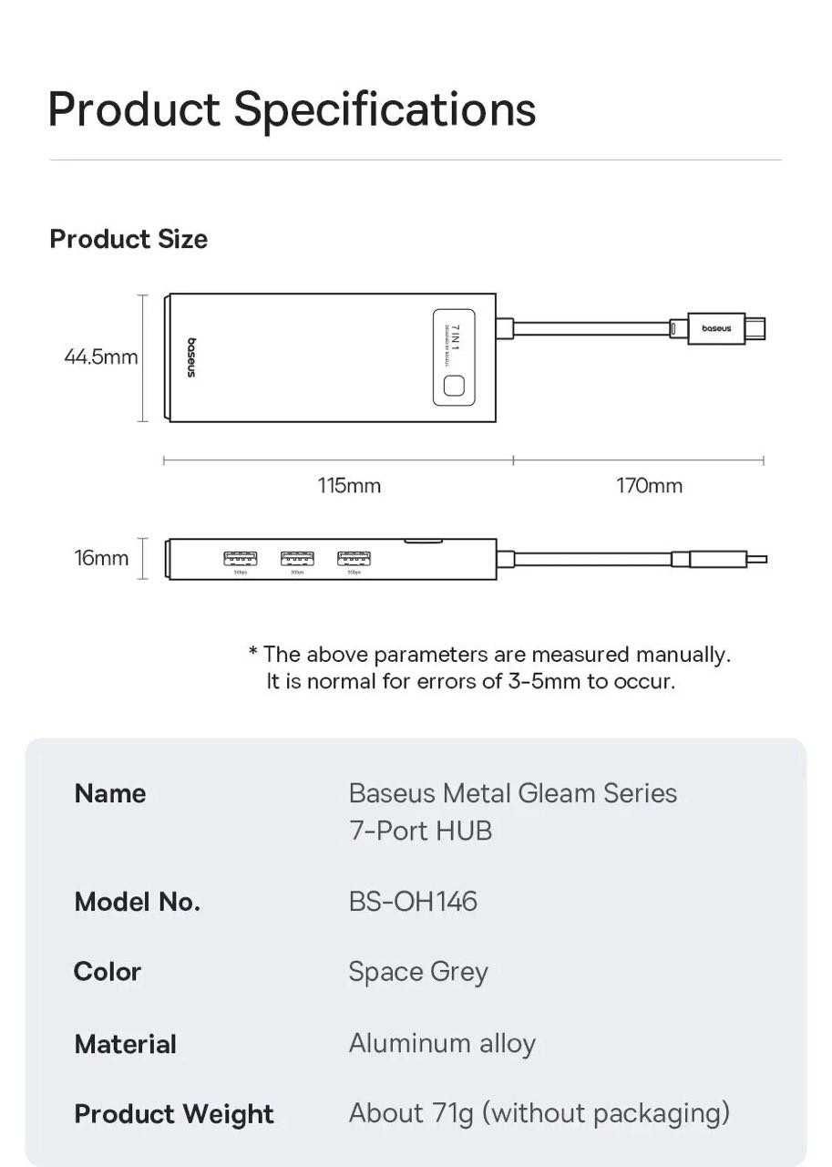 USB-хаб Baseus 7-in-1 Type-C | перехідник | розгалужувач | Clarity
