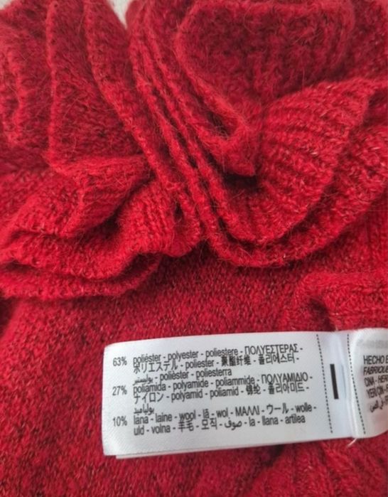 Sweter Zara Czerwony Kardigan m róże 3d kwiaty róża broszka butrym