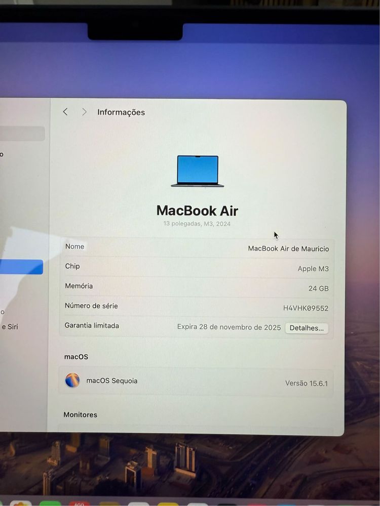 MacBook M3 24Gb ram e 512GB memória