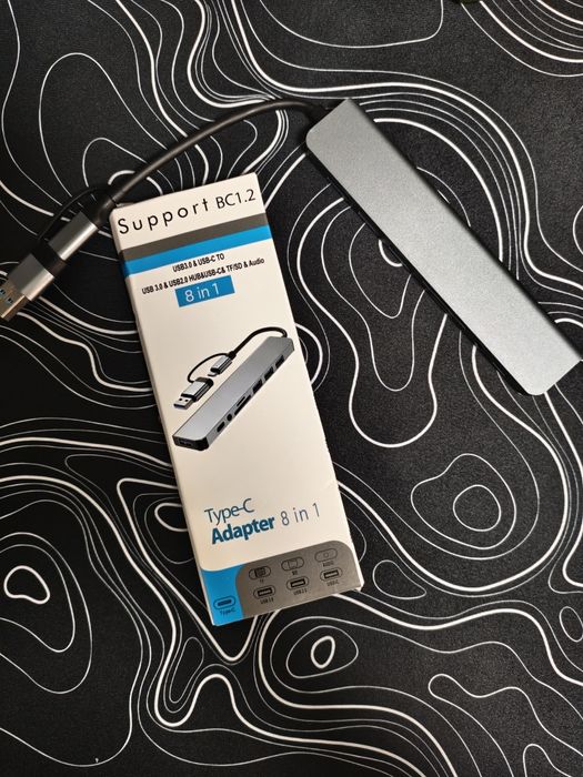 Hub 8 в 2 USB+Type c, 3.5 audio, tf/sd
