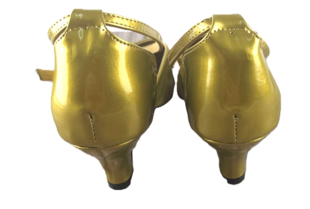 Złote błyszczące czółenka eleganckie paski obcas do tańca 39