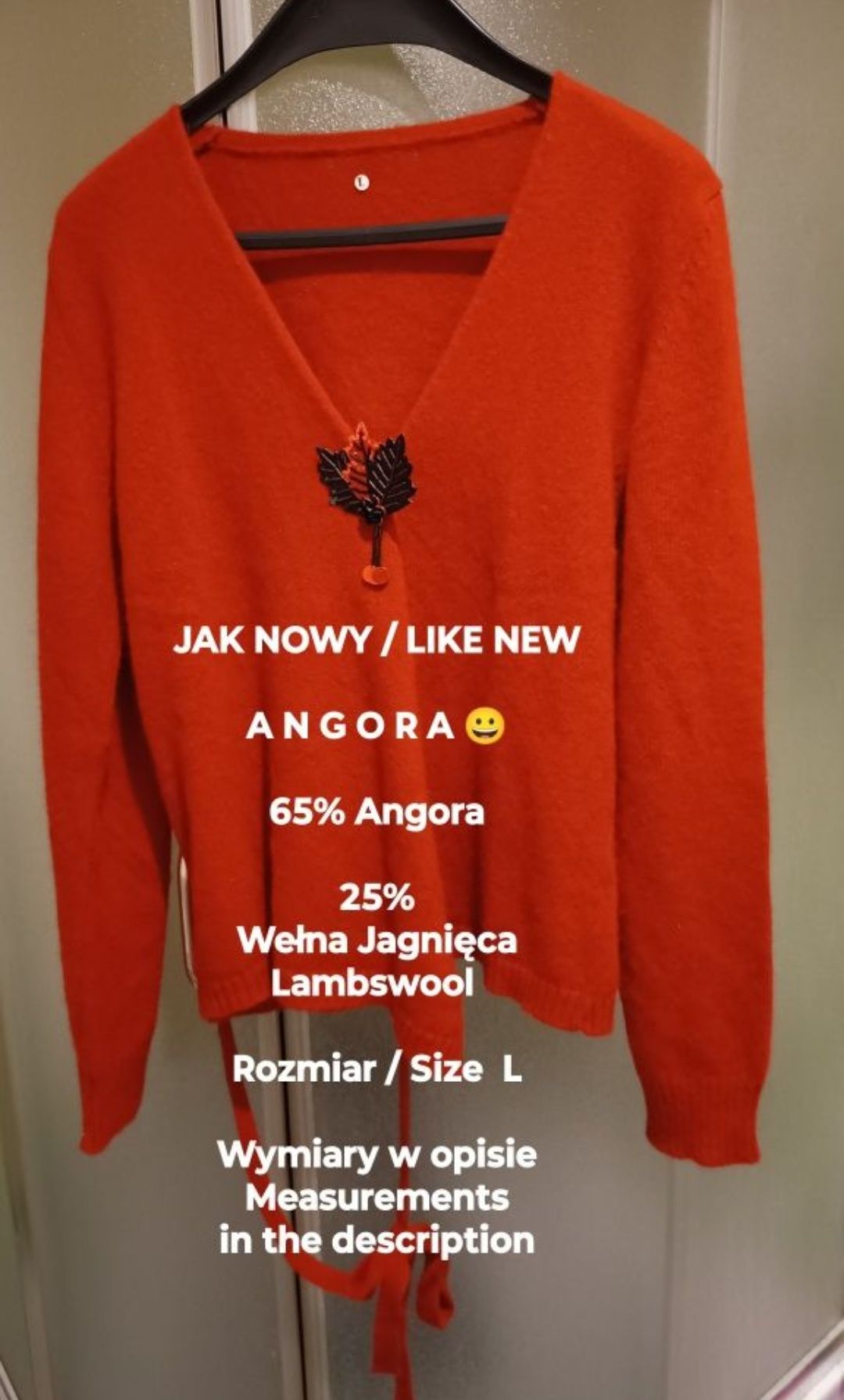 Michelle Damski elegancki sweter z angory, 65% Angora 25% Wełna, Roz L