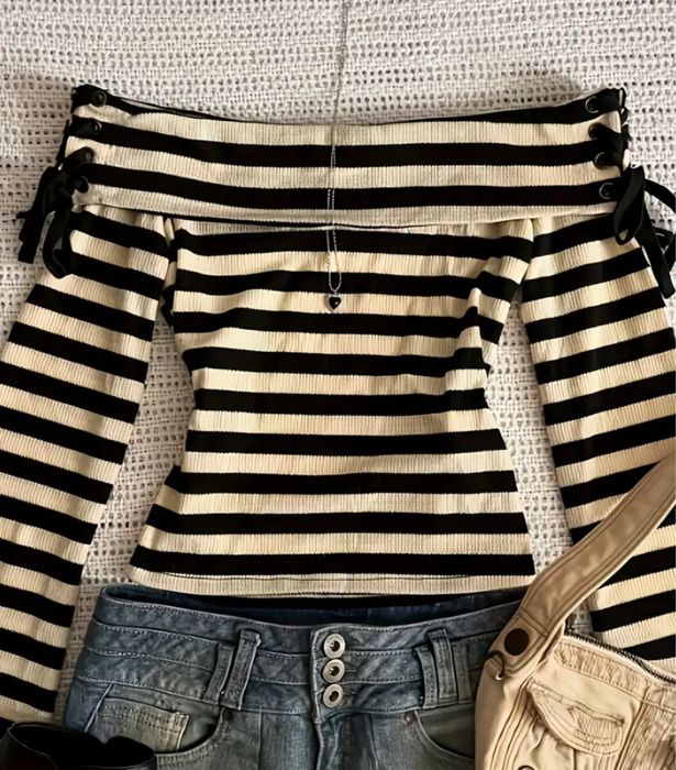 кофта y2k в полоску, відкриті плечі