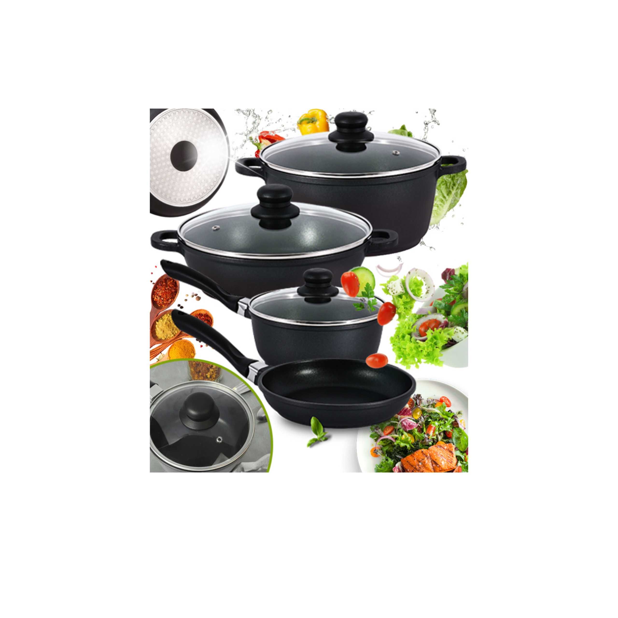 ZESTAW GARNKÓW Indukcja Gaz Piekarnik Powłoka Non-Stick 7 ELEMENTÓW