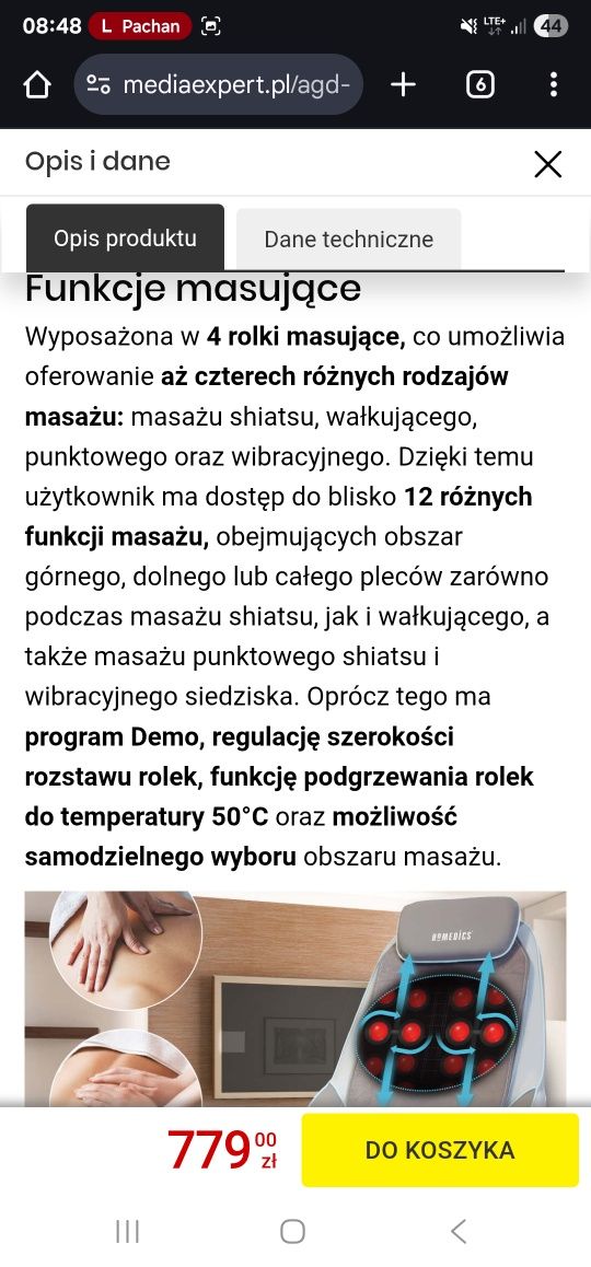Mata masujaca homedics hbs-1000-eu nakladka na krzeslo