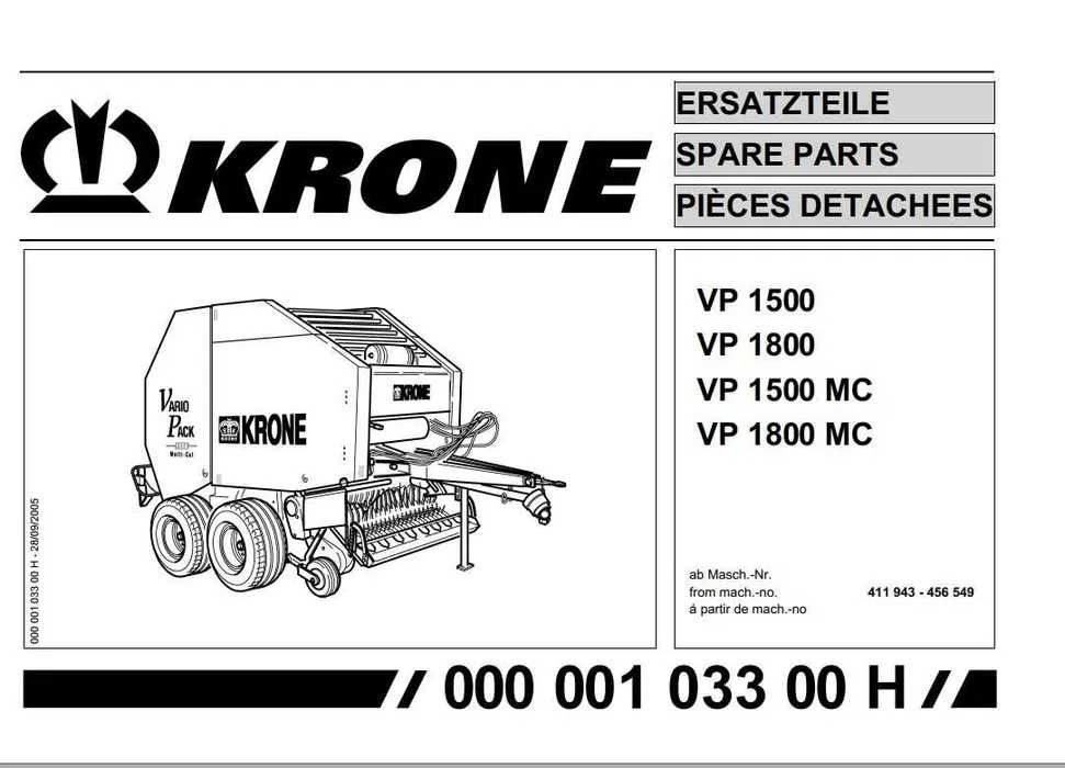 Katalog części prasa KRONE VP 1500 do 1800